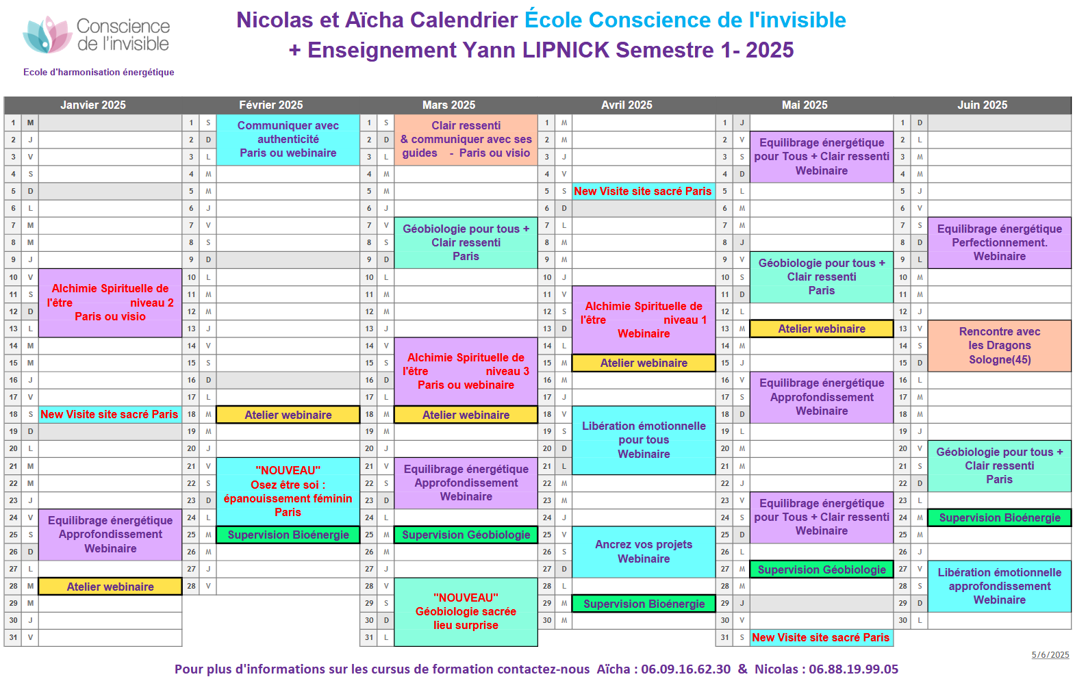 planning des formations du premier semestre 2025
