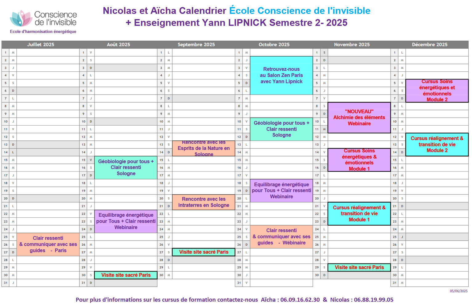 planning des formations du deuxième semestre 2025