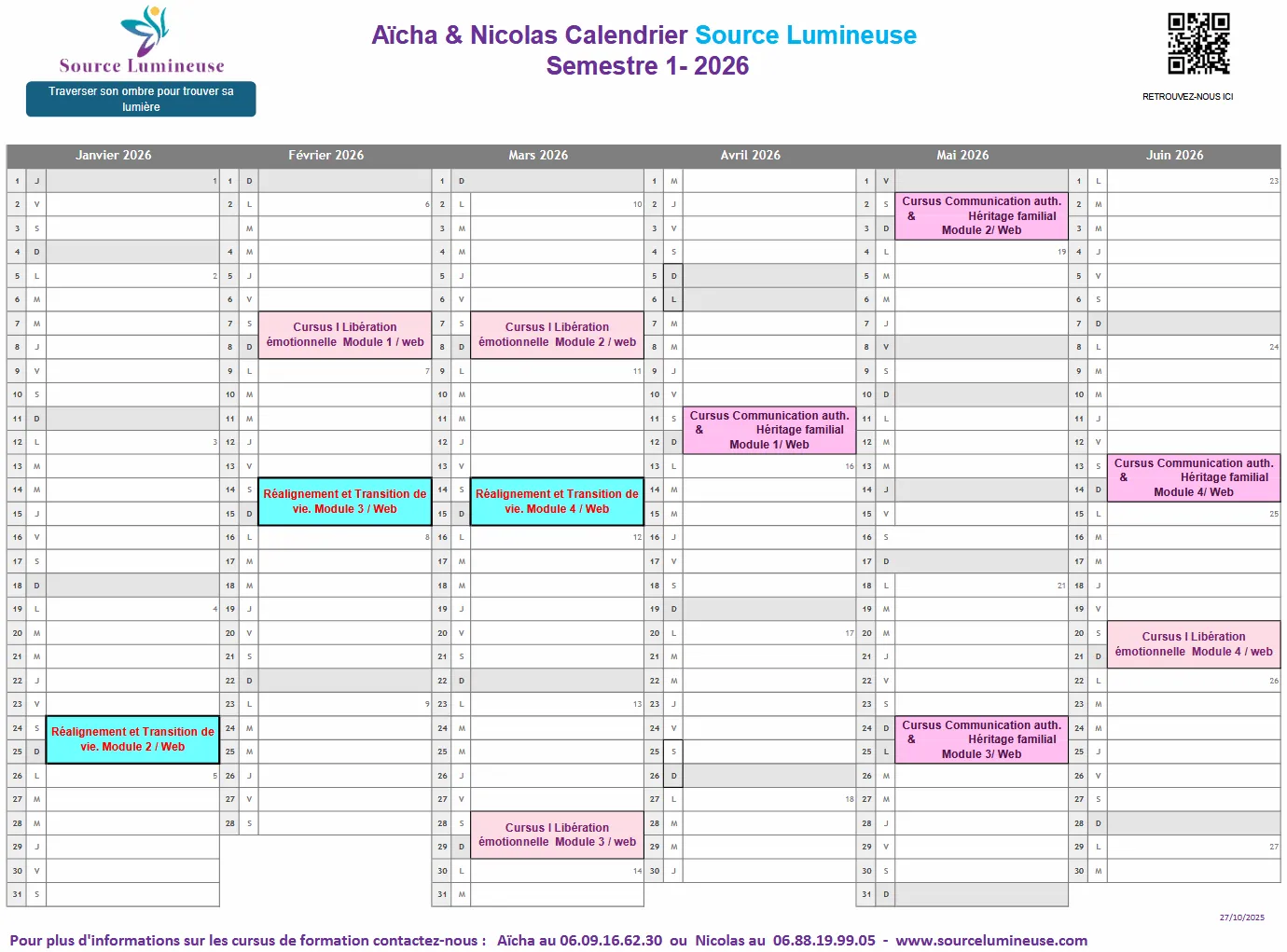 planning des formations du premier semestre 2026